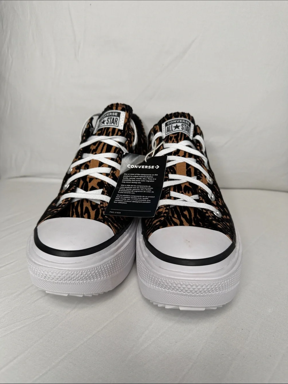 Converse Leopard Print Low Top Sneakers - Brown/Black/White Size Wm's12 / Men 10